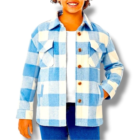Member's Mark Other - NEW Members Mark Size L (10-12) Blue/White Plaid Shacket Shirt-Jacket Pockets